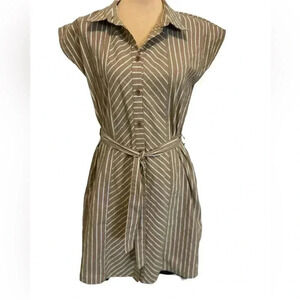 Cotelac Sleeveless Striped Shirt Dress Button Down Front Pockets Sz 1=US Sz 4.